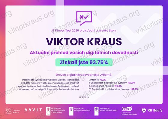 Náhled certifikátu IT Fitness Test 2026