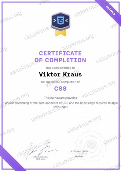 Náhled certifikátu CSS