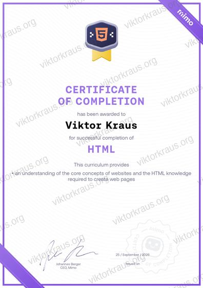 Náhled certifikátu HTML