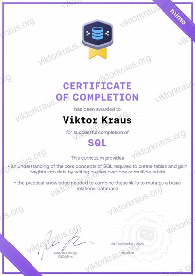 Náhled certifikátu SQL